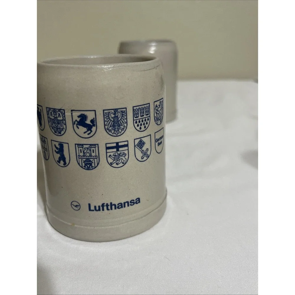 Set Of 4 Vintage Old Lufthansa Airlines 0.3L Ceramic Beer Stein Breweriana Crest
